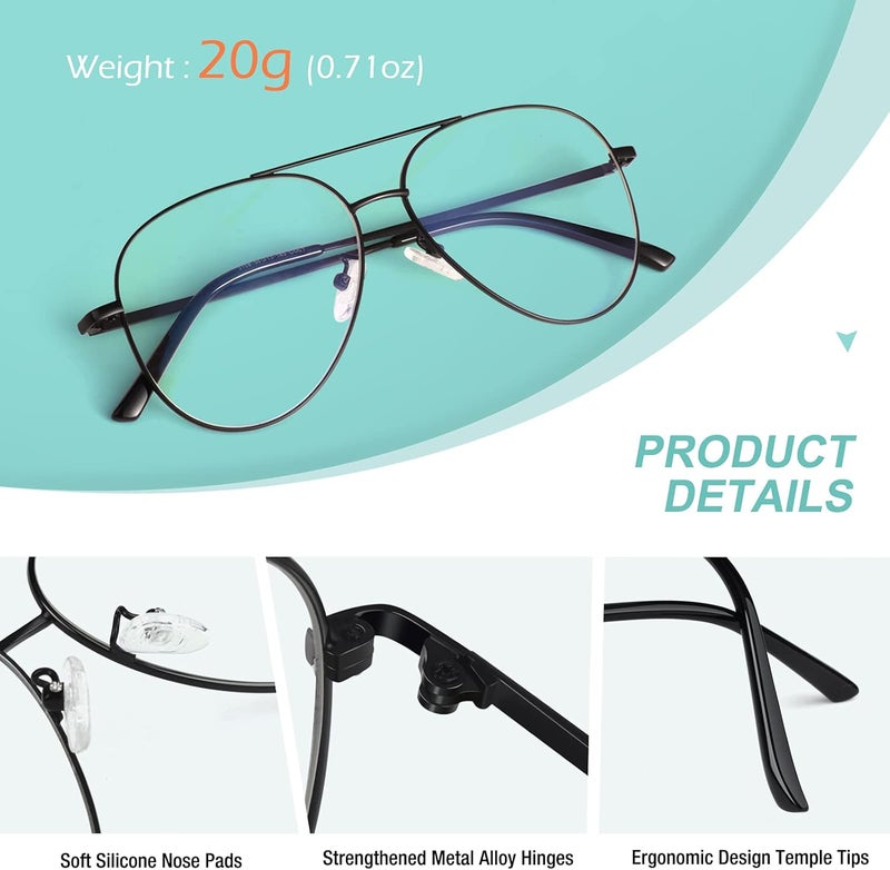 GQUEEN Fake Glasses Women Men Clear Lens Metal Frame UV400 Protection Fashion Retro Pilot Style Eyeglasses - Image 3